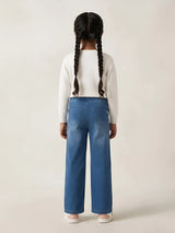 Girls Navy Blue Straight Fit Casual Pants.