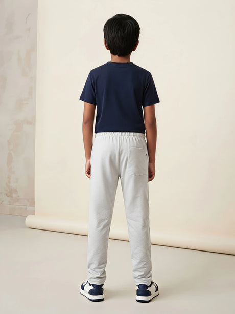 Boys Light Grey Casual Trackpants with Drawstring Elastic Waist.