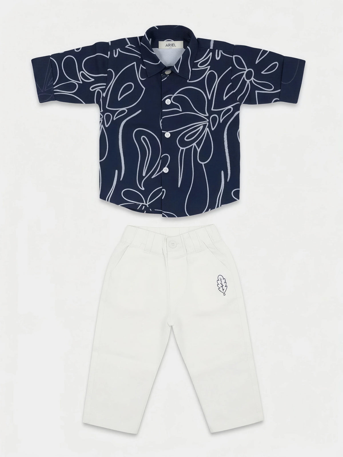Boys Navy Blue Abstract Print Shirt and Trousers Set