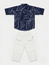 Boys Navy Blue Abstract Print Shirt and Trousers Set
