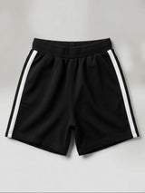 Girls Black Sporty Shorts with Side Stripes