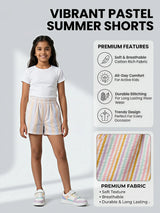 Girls Peach Striped Casual Cotton Shorts