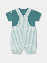 Infant Boys Green Striped Dungaree Set.