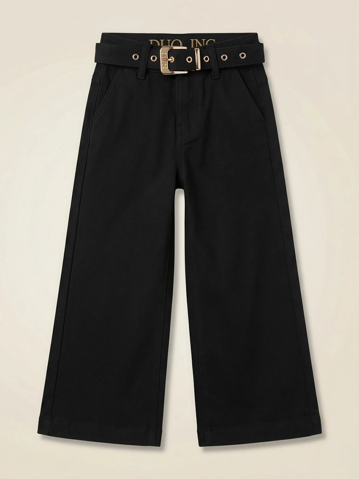 Girls Black Wide Leg Jeans with Eyelet Belt