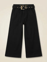Girls Black Wide Leg Jeans with Eyelet Belt