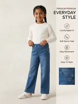 Girls Navy Blue Straight Fit Casual Pants.