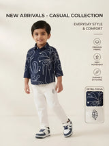 Boys Navy Blue Abstract Print Shirt and Trousers Set