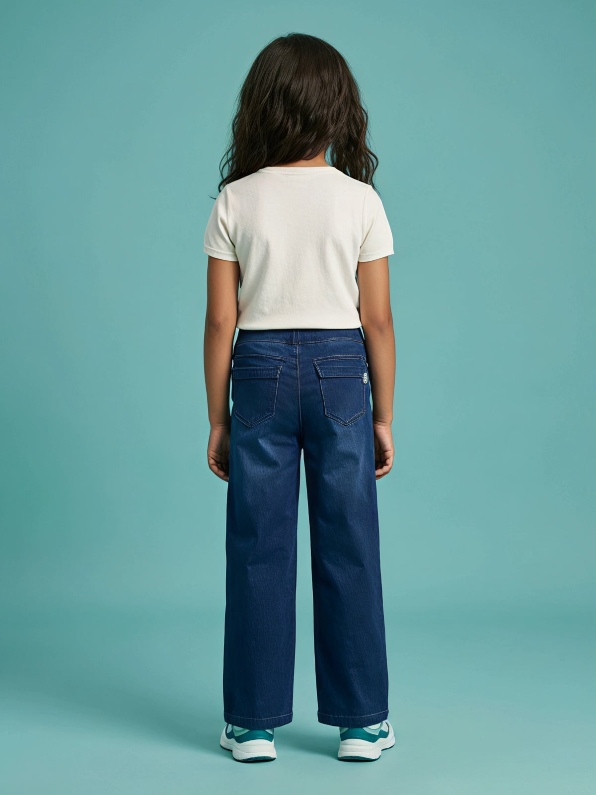 Girls Navy Blue Elastic Waist Casual Jeggings.