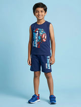 Boys Navy Blue Captain America Graphic Sleeveless Shorts Set