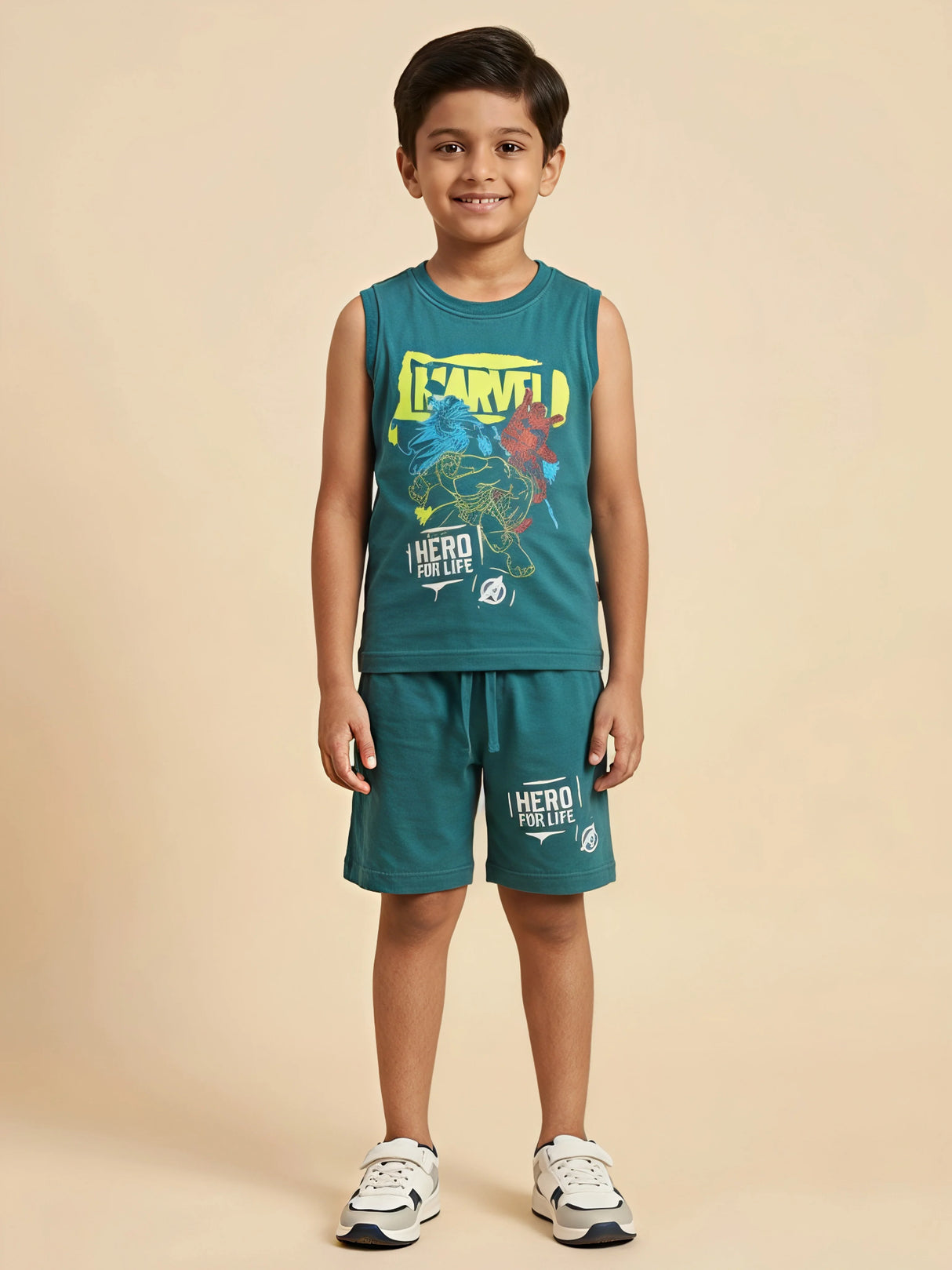 Boys Green Marvel Hero Cotton Co-ord Set