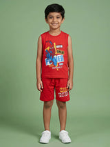 Boys Red Spiderman Graphic Cotton Vest and Shorts Set