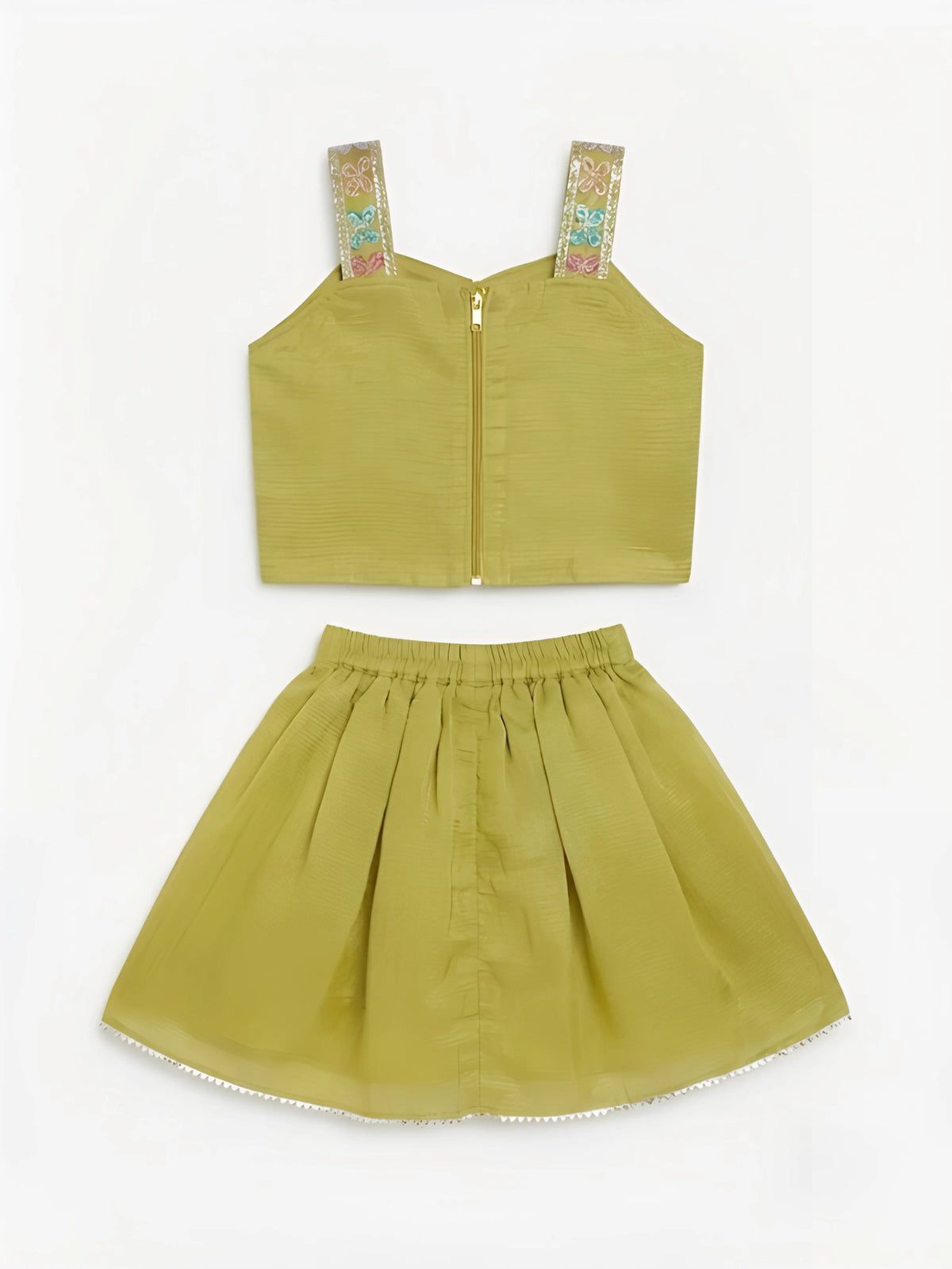 Green Butterfly Embroidered Lehenga Choli Set for Girls