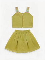 Green Butterfly Embroidered Lehenga Choli Set for Girls