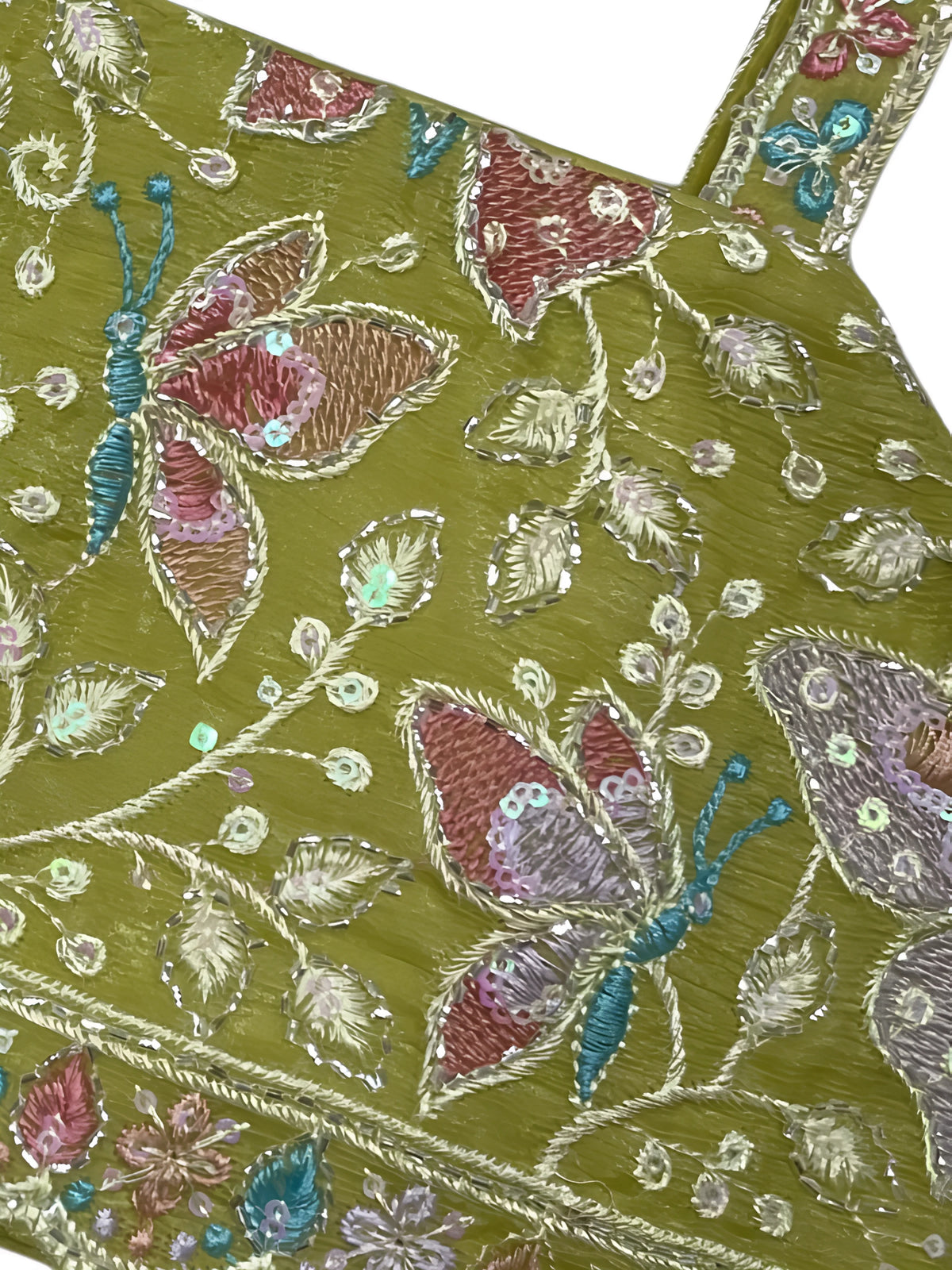 Green Butterfly Embroidered Lehenga Choli Set for Girls