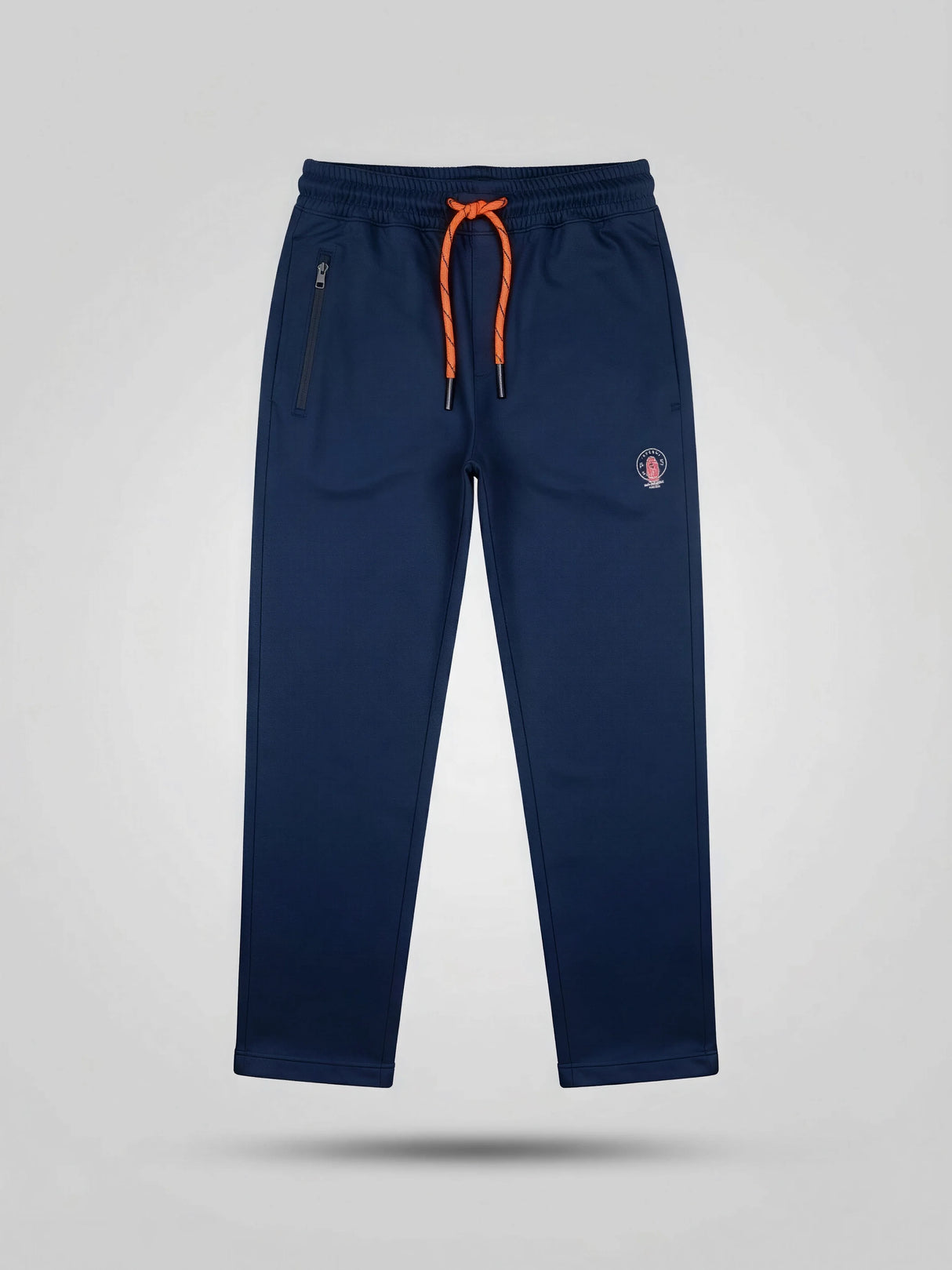 Boys Navy Blue Slim Fit Trackpants with Contrast Drawstring & Zipper Pockets