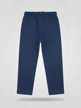 Boys Navy Blue Slim Fit Trackpants with Contrast Drawstring & Zipper Pockets