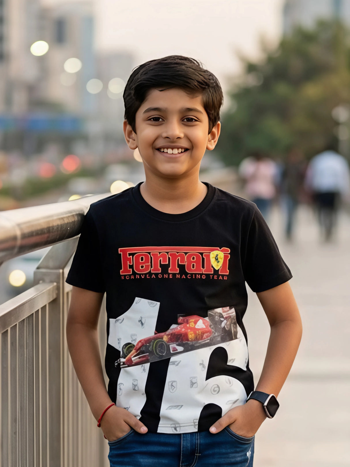 Boys Black Ferrari Racing Graphic T-Shirt