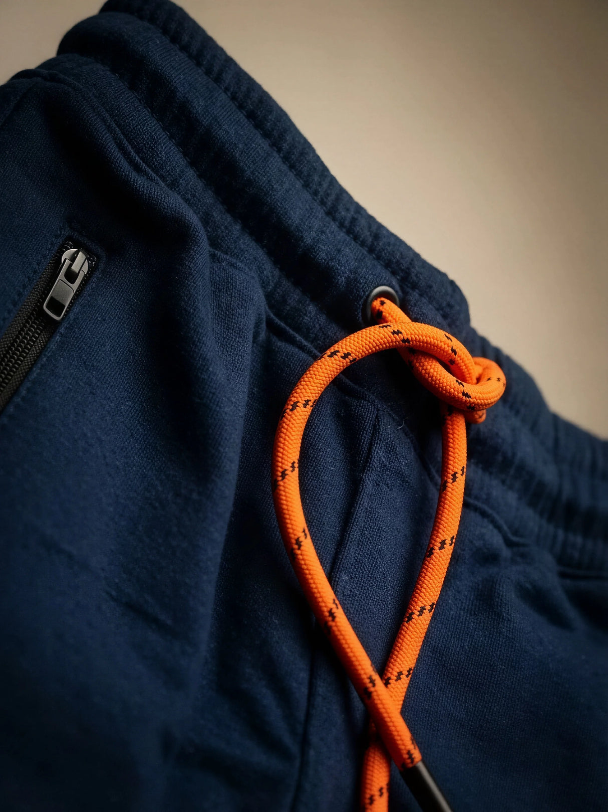 Boys Navy Blue Slim Fit Trackpants with Contrast Drawstring & Zipper Pockets