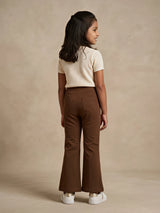 Girls Brown High-Waist Flare Casual Pants.