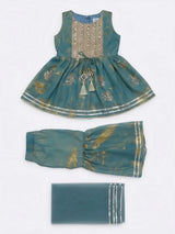 Green Printed Kurta Sharara Set for Girls