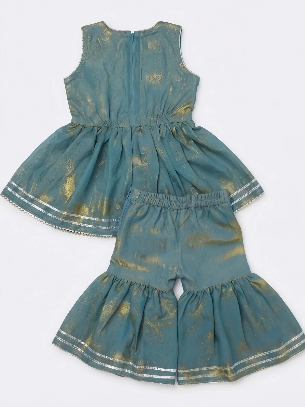 Green Printed Kurta Sharara Set for Girls