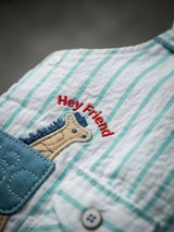 Infant Boys Green Striped Dungaree Set.