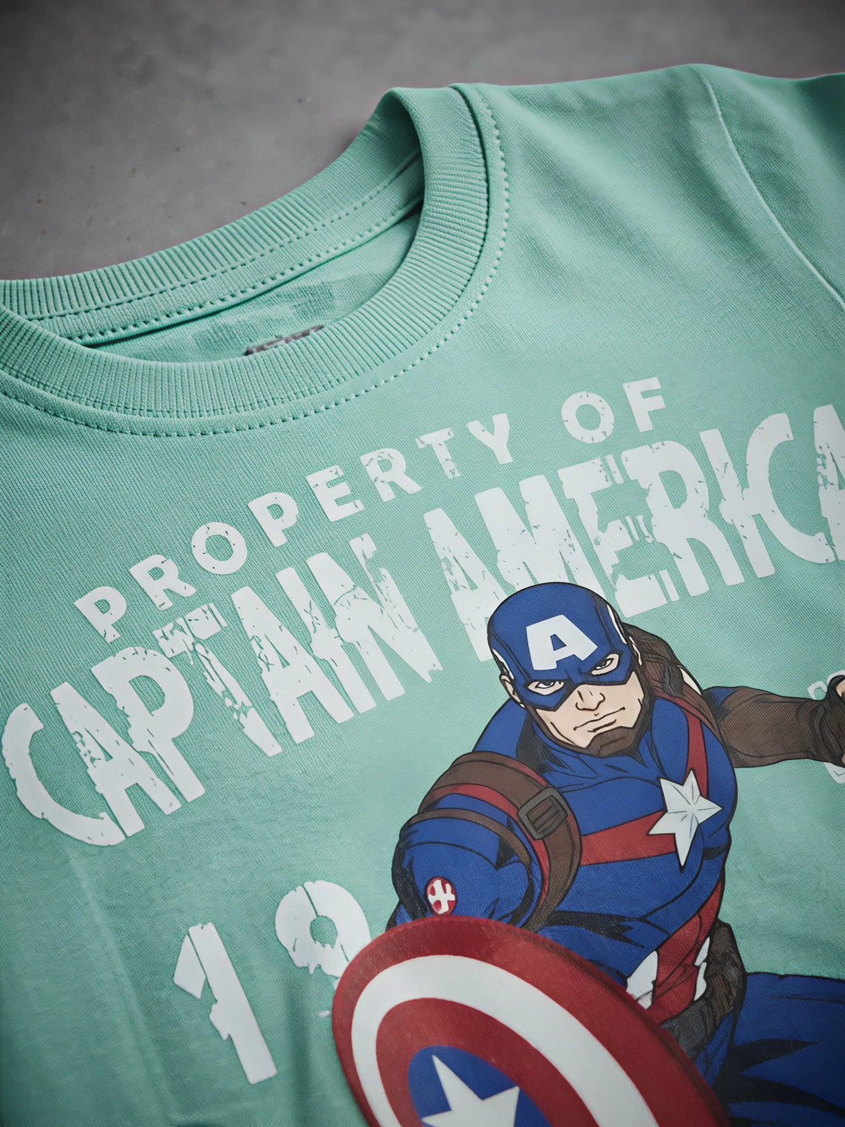 Boys Green Captain America Printed T-Shirt