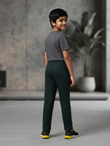 Boys Dark Green Casual Trackpants with Contrast Drawstring & Zip Pockets