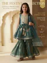 Green Printed Kurta Sharara Set for Girls