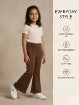 Girls Brown High-Waist Flare Casual Pants.