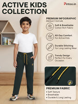 Boys Dark Green Casual Trackpants with Contrast Drawstring & Zip Pockets