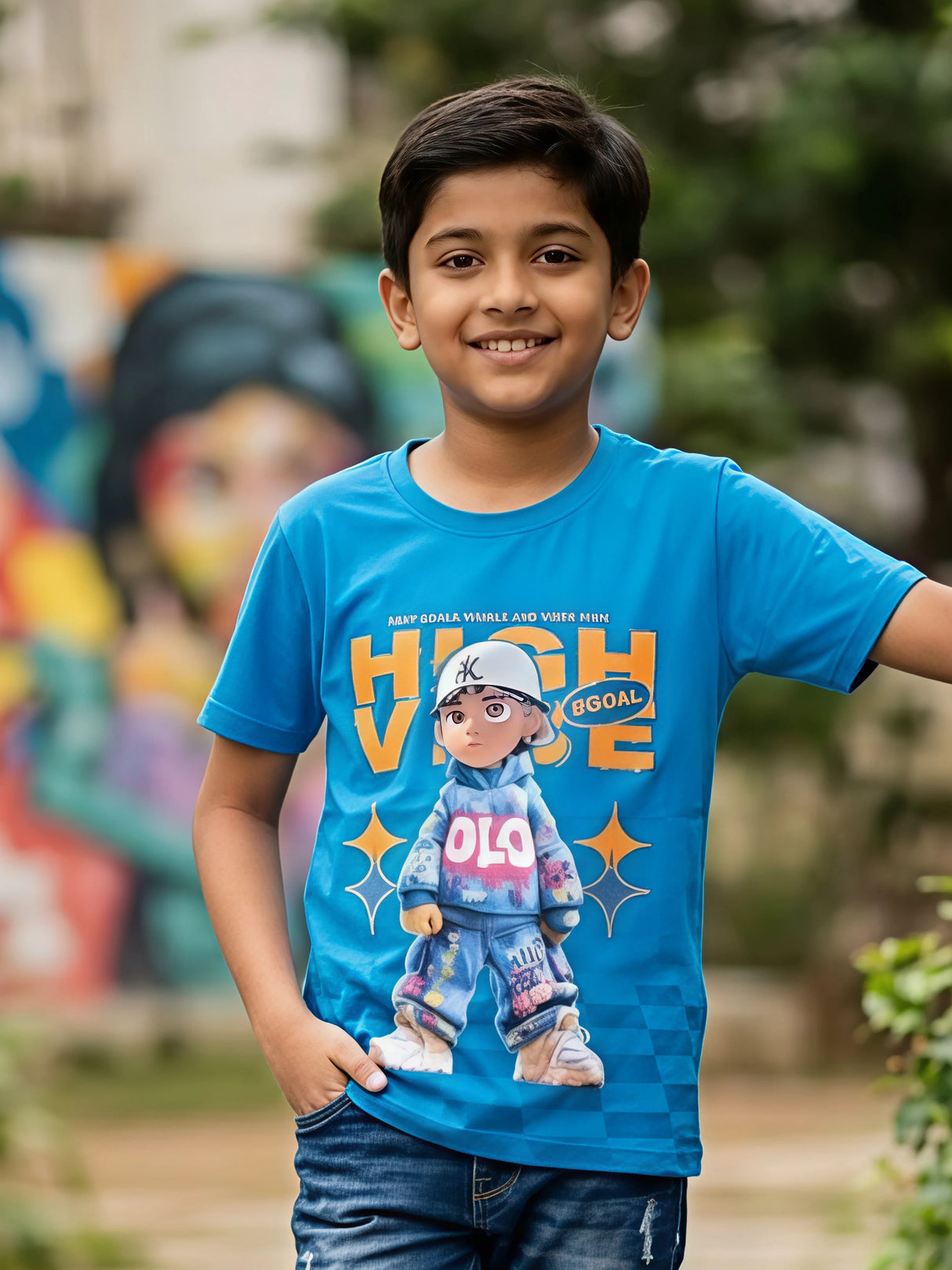 Boys Blue High Vibe Graphic Cotton T-Shirt
