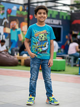 Boys Blue Minecraft Creeper Graphic T-Shirt