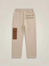 Boys Cream Stylish Cargo Track Pants with Drawstring & Pocket Detail