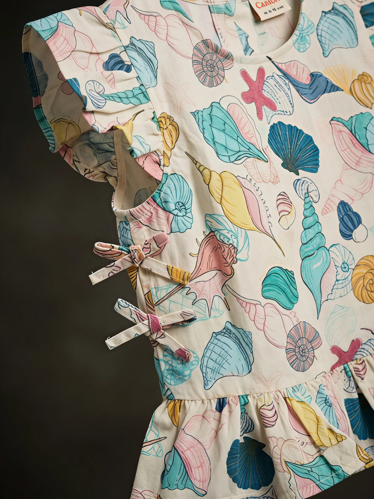 Girls Mint Green Sea Shell Printed Shorts Set.