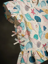 Girls Mint Green Sea Shell Printed Shorts Set.