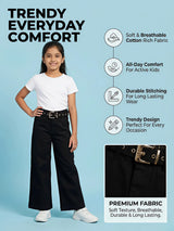 Girls Black Wide Leg Jeans with Eyelet Belt