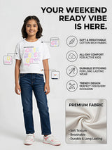 Girls White Graphic Print Casual Top.