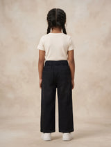 Girls Black High-Waist Belted Wide-Leg Casual Pants