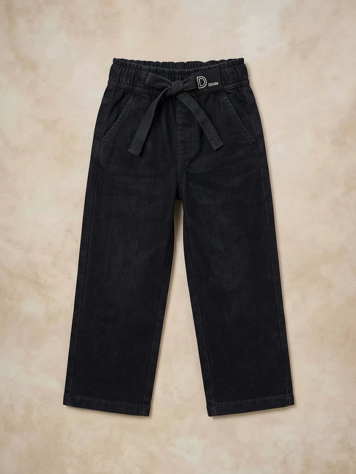 Girls Black High-Waist Belted Wide-Leg Casual Pants