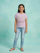Girls Purple Striped "Adore You" Graphic Top