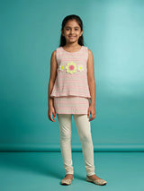 Girls Pink Striped Floral Sleeveless Top