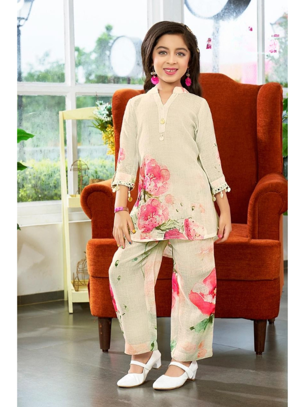 Girls Traditional 3/4th Sleeves Pant Set - Pink