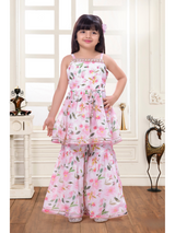 Girls Traditional Sleeves Less Sharara Set - Pink