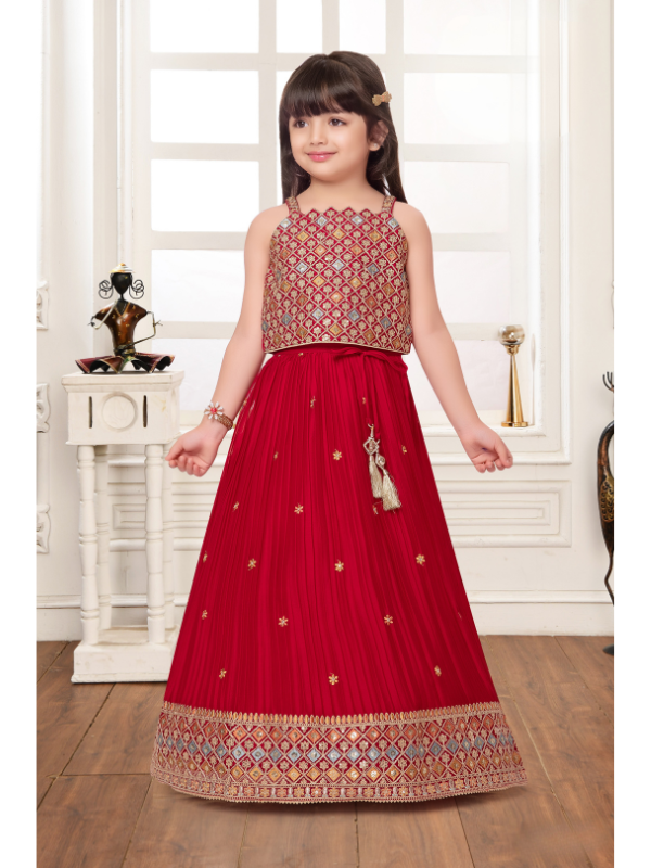 Girls Traditional Sleeves Less Long Choli - Pink