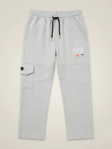 Boys Light Grey Casual Cargo Trackpants with Elastic Waistband & Contrast Drawstring
