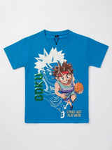 Blue Graphic Print Cotton T-Shirt