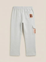 Boys Light Grey Casual Cargo Trackpants with Elastic Waistband & Contrast Drawstring