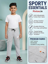 Boys Light Grey Casual Cargo Trackpants with Elastic Waistband & Contrast Drawstring