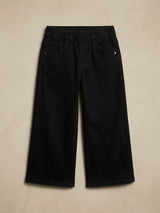 Girls Black Wide Leg Elastic Waist Casual Pants.